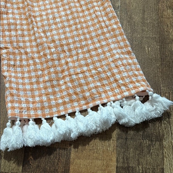 Adrienne Orange Gingham Wide-Leg Pants with Tassels - Picture 3 of 6